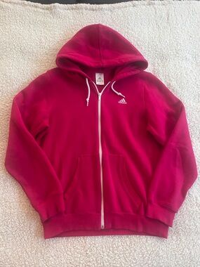 adidas Hot Pink Zip-Up Hoodie with White Drawcords